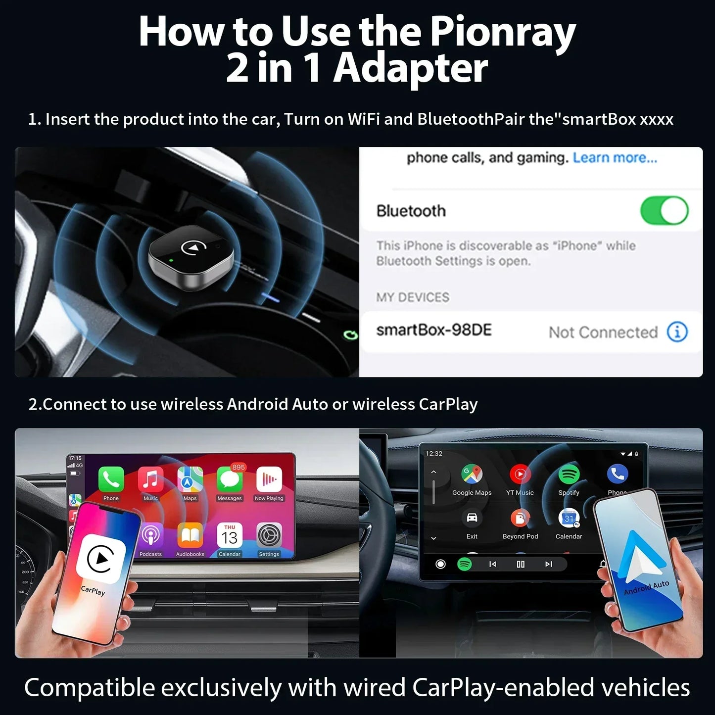 Box CarPlay & Android Auto Wireless – Compatibile con il 99% delle Auto con CarPlay Cablato