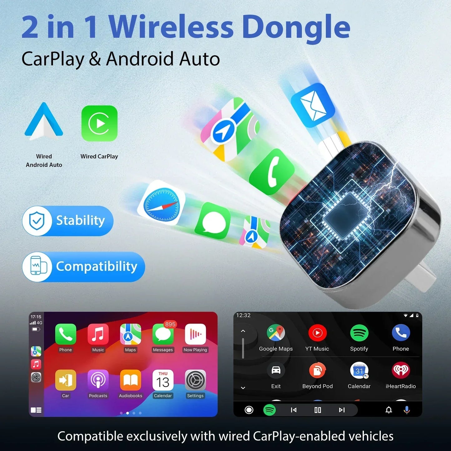 Box CarPlay & Android Auto Wireless – Compatibile con il 99% delle Auto con CarPlay Cablato